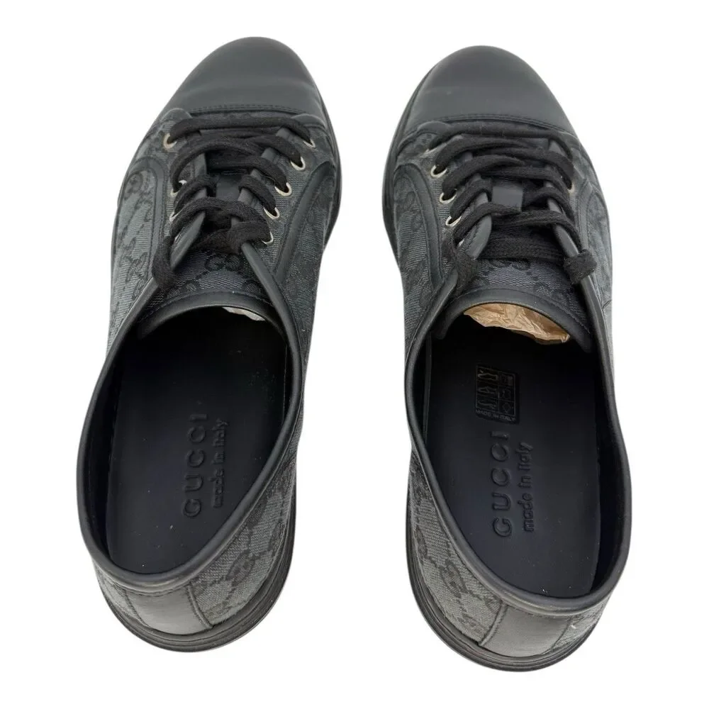 Gucci Black GG Canvas and Leather Web Lace Up Sneakers Size 8 US